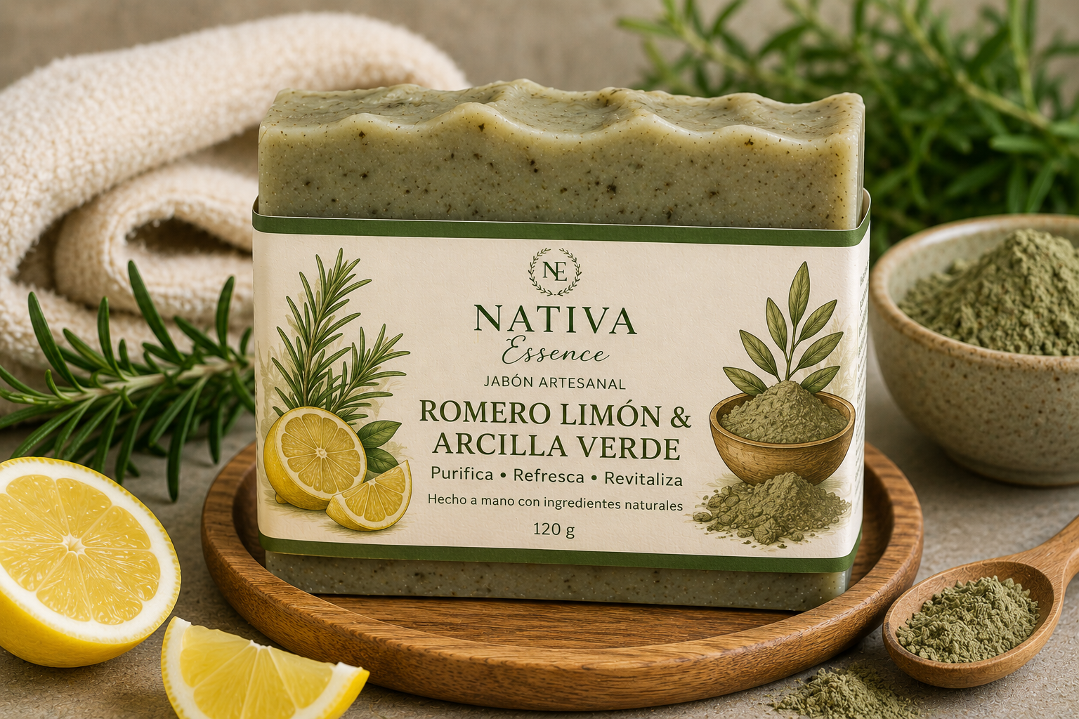 🌿🍋 Nativa Essence™ Romero Limón & Arcilla Verde Soap